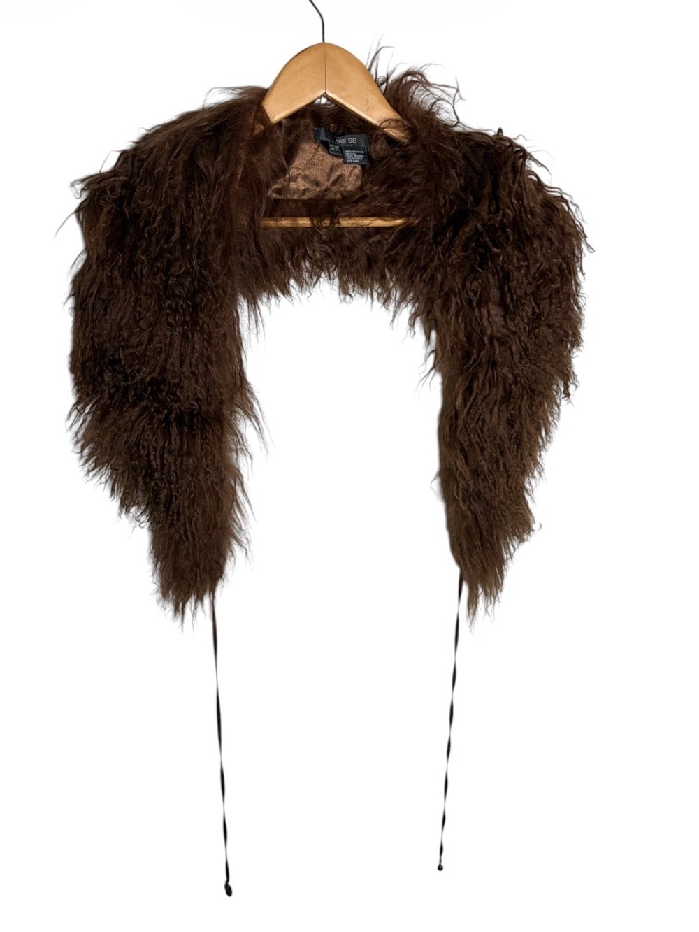 Per Se Y2K brown genuine goat fur collar with beaded tie size XL
